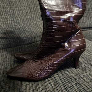 Amelia Grace Brown Croc-Embossed Women's Boots